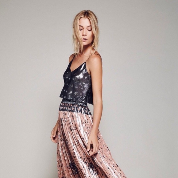 Anna Sui Tops - Anna Sui Silver Grey Metallic Star Crop Tank